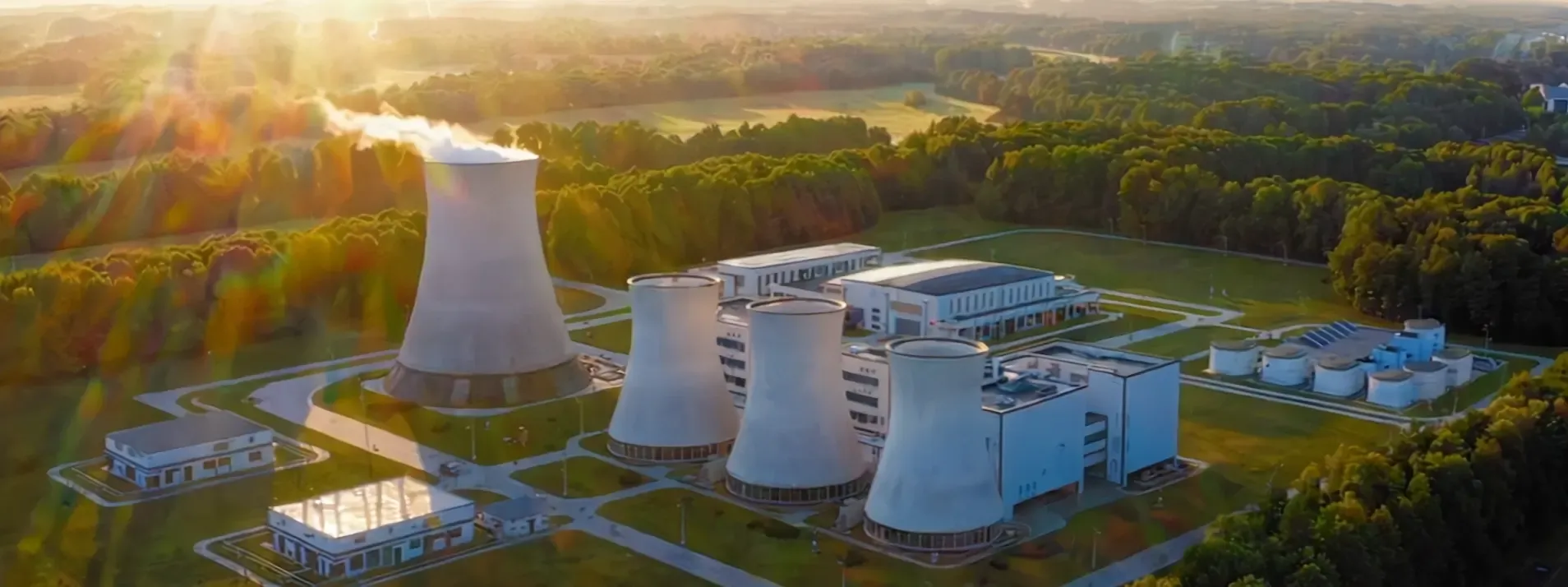 Nuclear facility at dawn